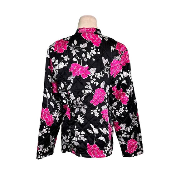 Spenser Jeremy black floral silk light quilted zip jacket size Large - Picture 9 of 12